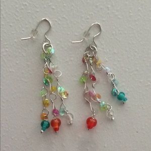 Earrings with 3 Chainlink Multi Beaded Drops